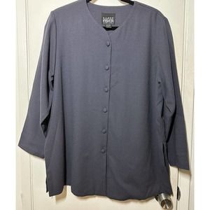 Eileen Fisher 100% Wool Button Front Blazer Style Top Navy Sz Small Oversized